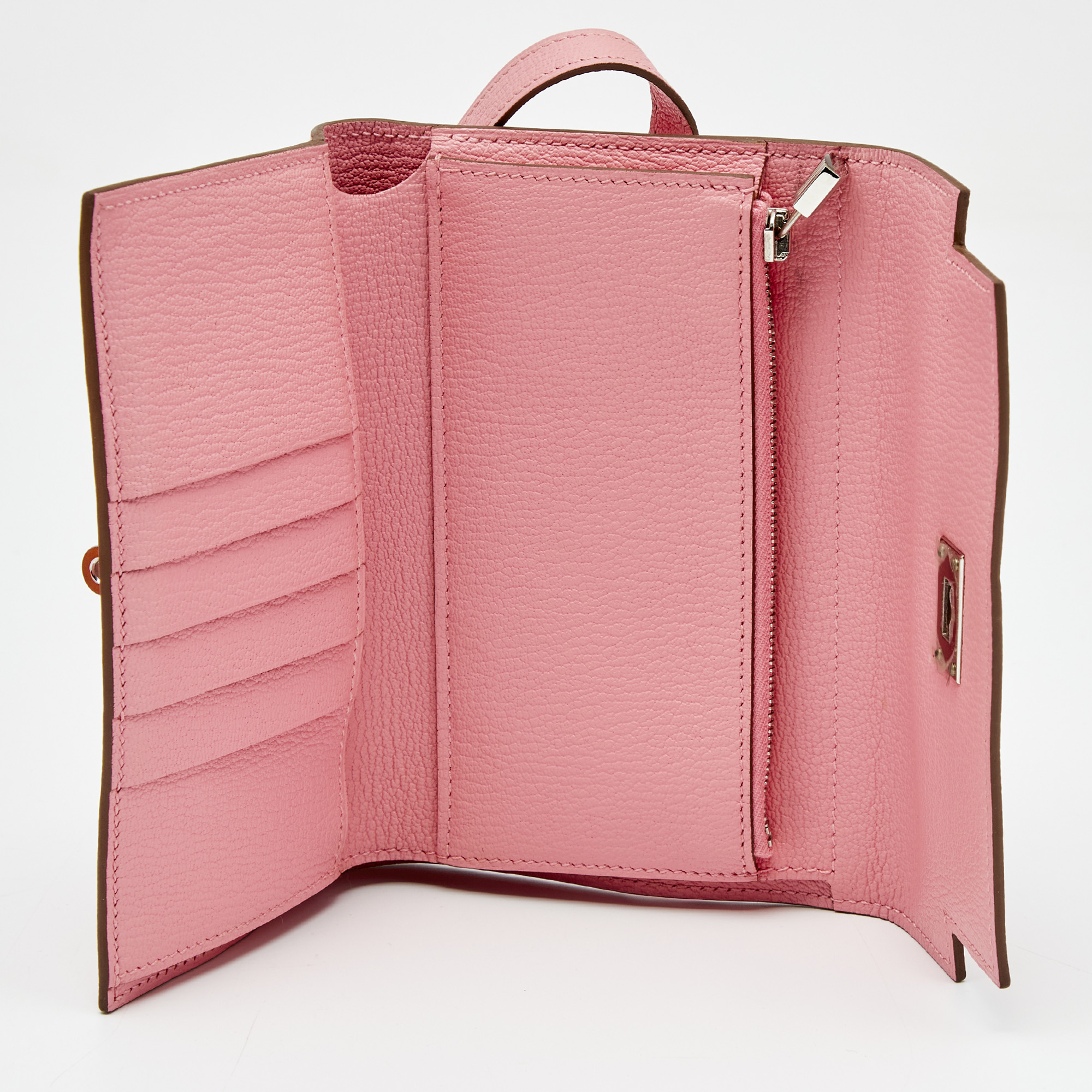 

Hermes Rose Confetti Chevre Mysore Leather Kelly Depliant Medium Wallet, Pink