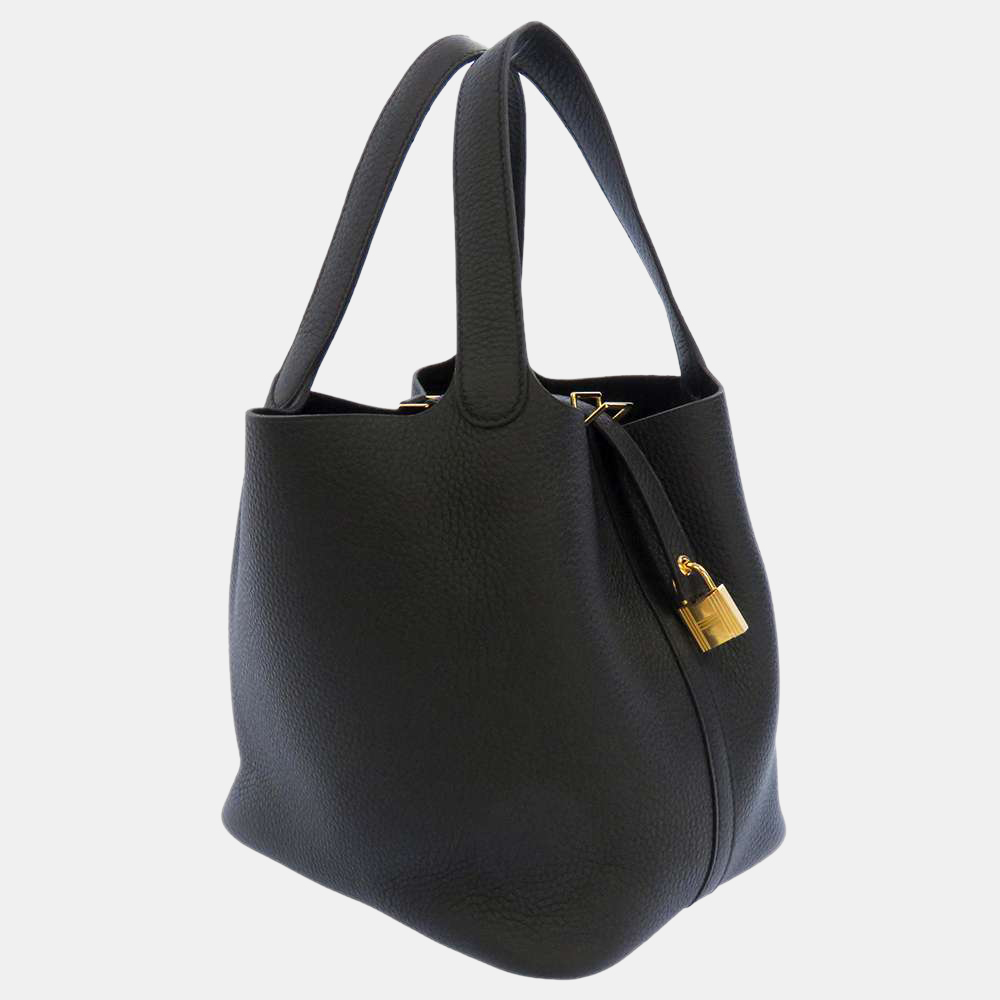 

Hermes Black Taurillon Clemence Leather Picotin Lock MM Top Handle Bag