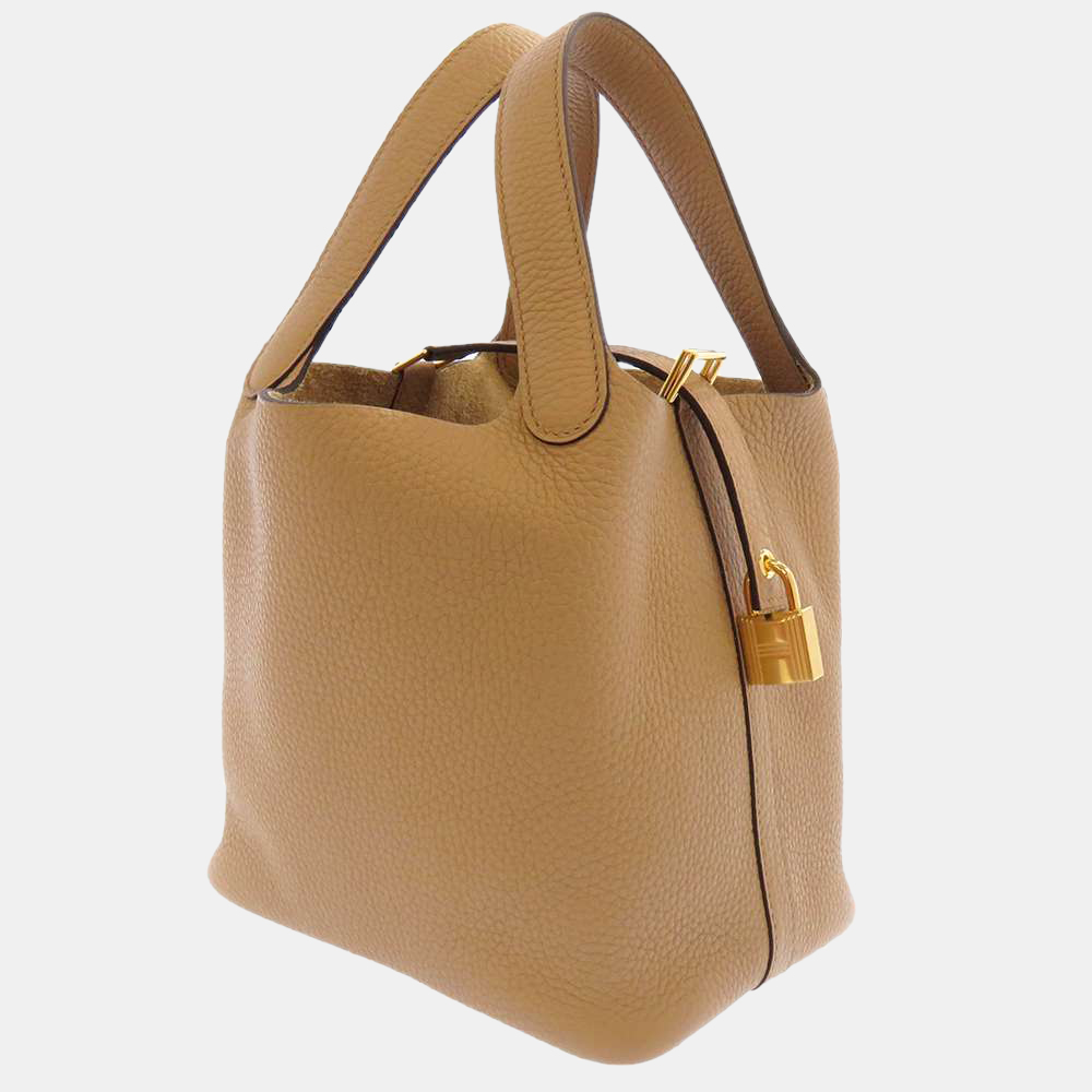 

Hermes Brown Taurillon Clemence Leather Picotin Lock PM Top Handle Bag