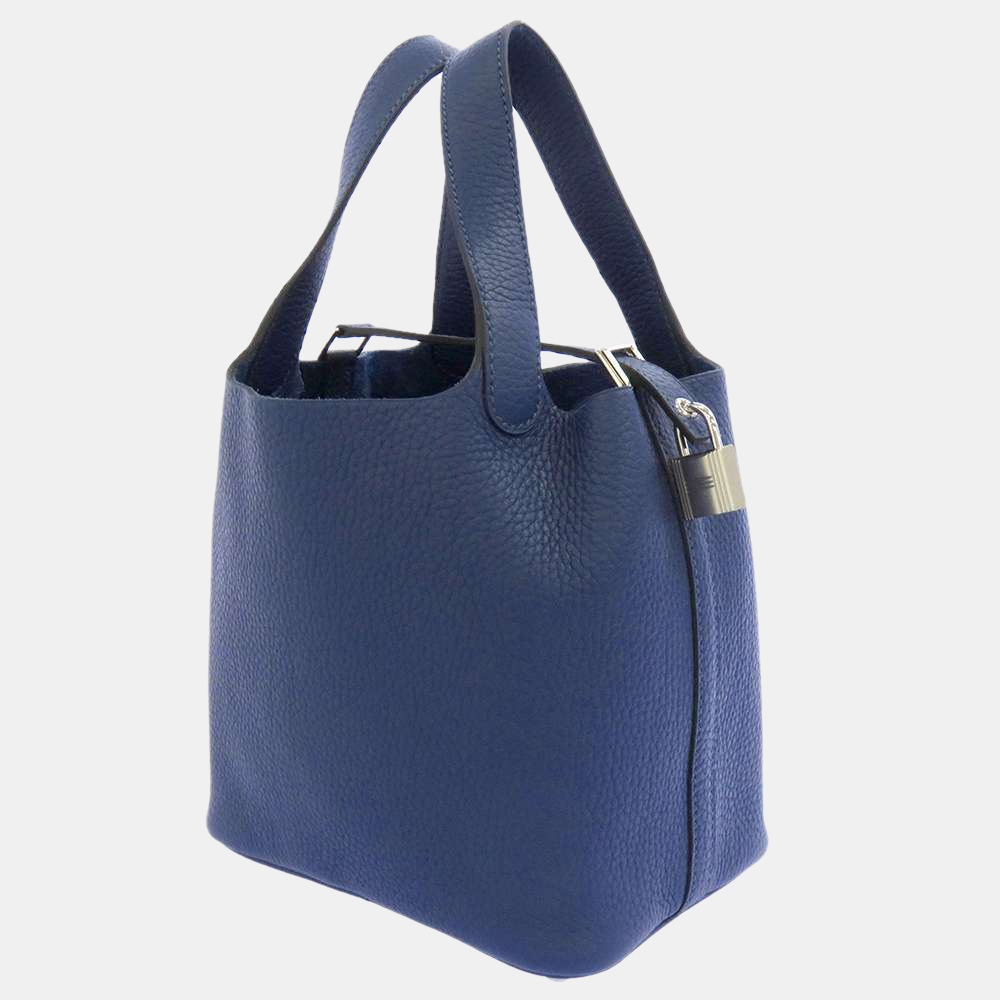 

Hermes Blue Taurillon Clemence Leather Picotin Lock PM Top Handle Bag