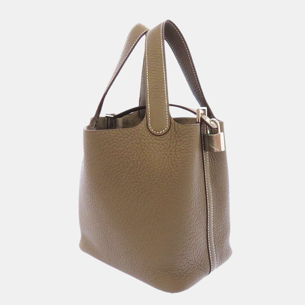 

Hermes Grey Taurillon Clemence Leather Picotin Lock PM Top Handle Bag