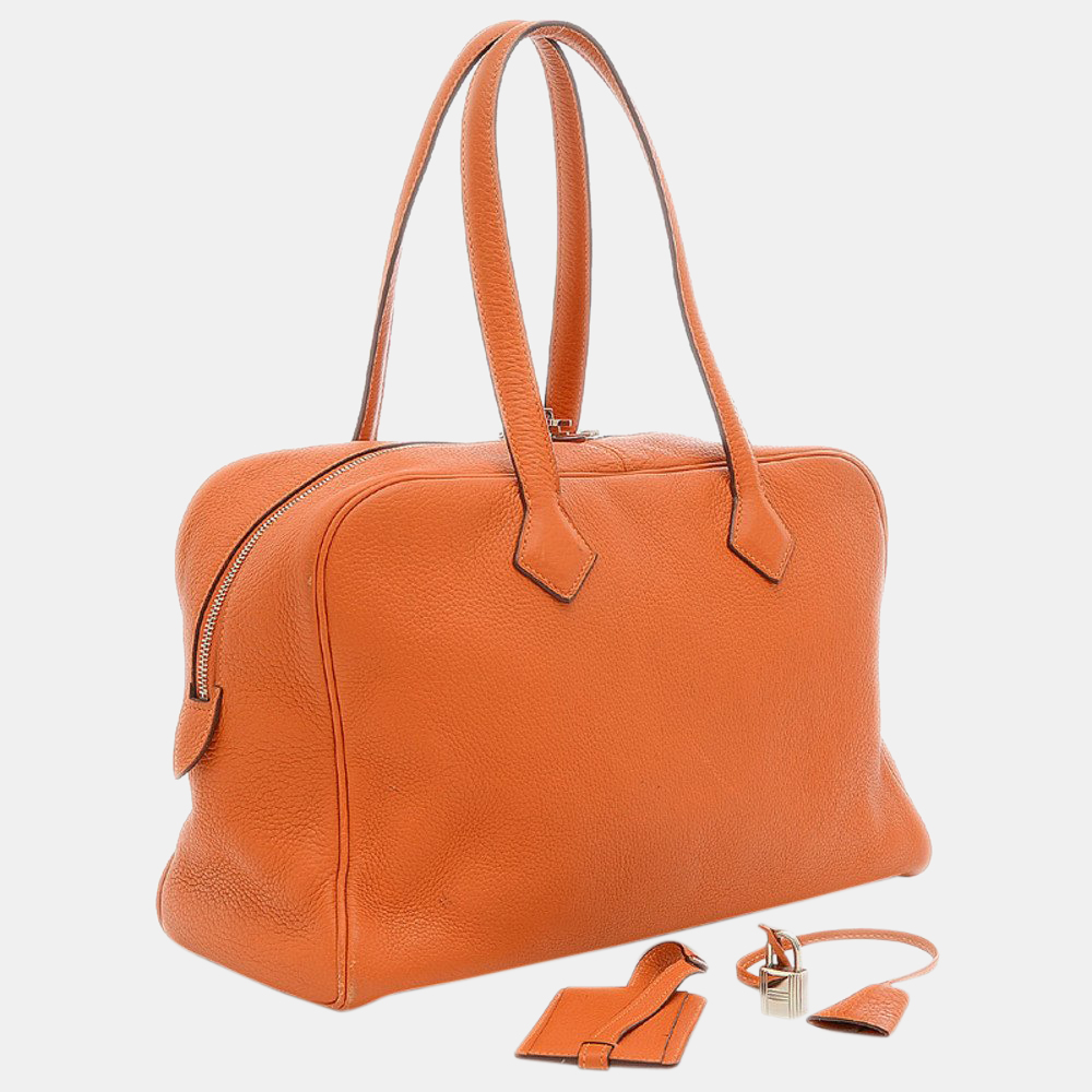 

Hermes Victoria Elan 38 Taurillon Clemence Orange K Engraved Handbag