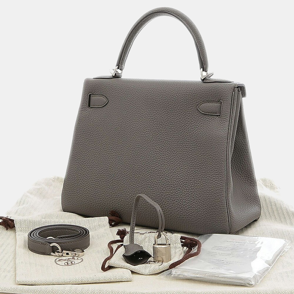 

Hermes Kelly 28 Inner Stitch Togo Etain Z Engraved Handbag, Grey