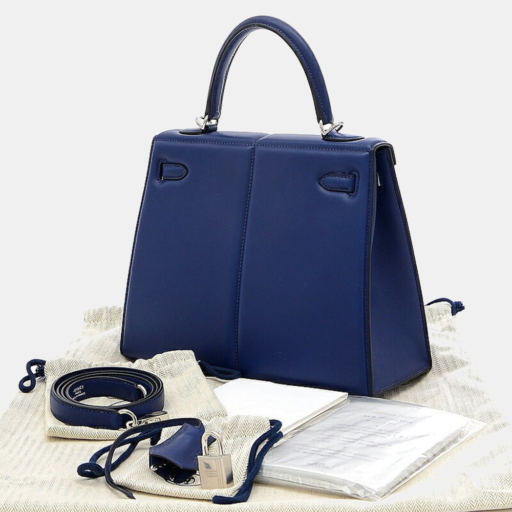 

Hermes Kelly Padded 25 Swift Blue Saphir Z Engraved Handbag
