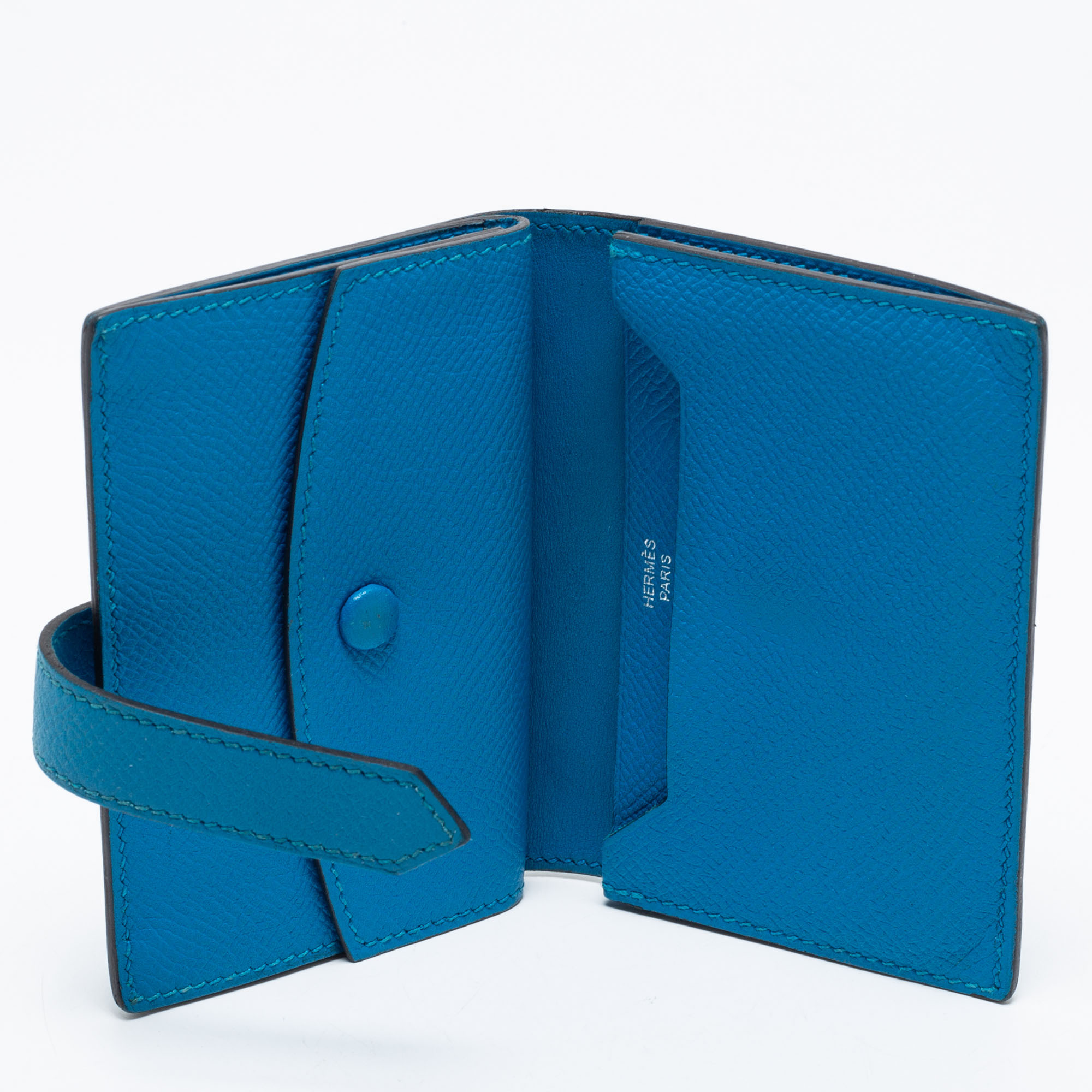 

Hermes Bleu Izmir Epsom Leather Mini Bearn Wallet, Blue
