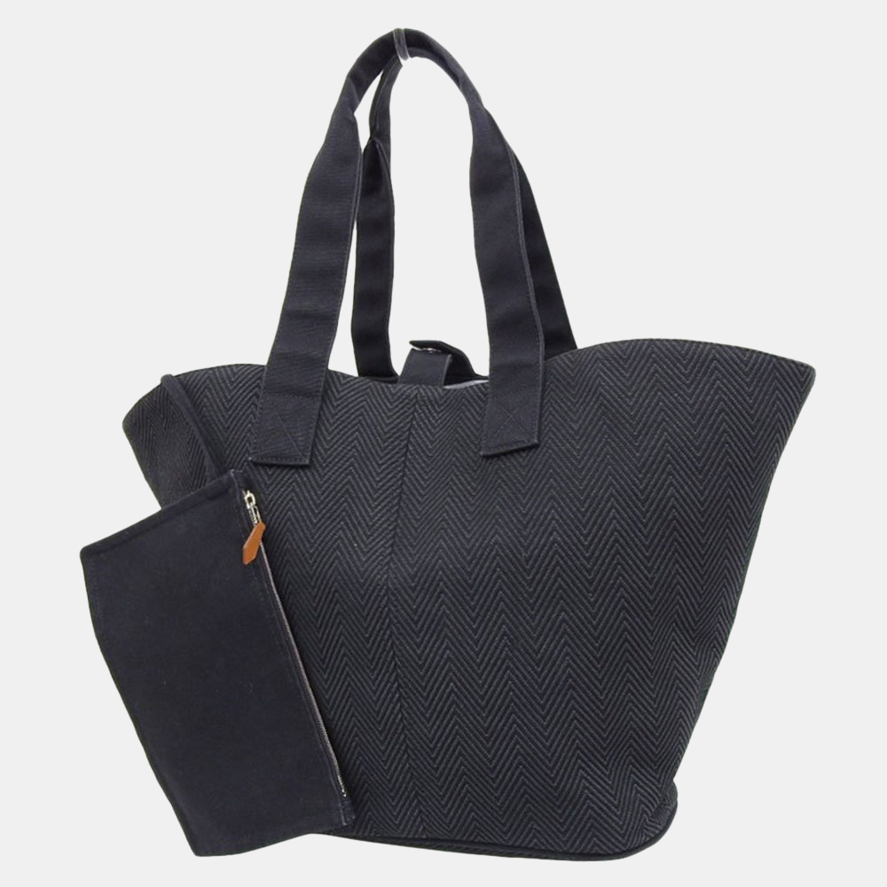 

Hermes Pannier de Plage Chevron PM Canvas Black Bag Women's Shoulder Tote