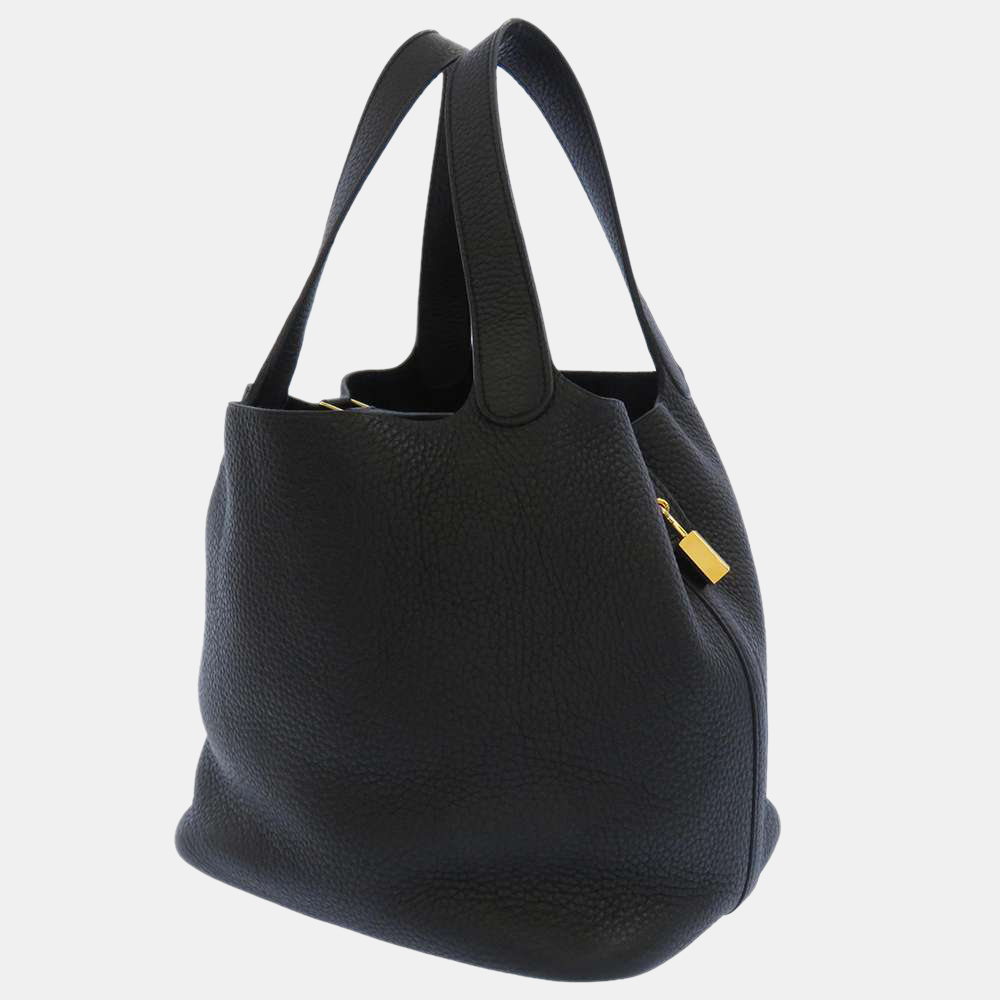 

Hermes Black Taurillon Clemence Leather Picotin Lock MM Tote Bag
