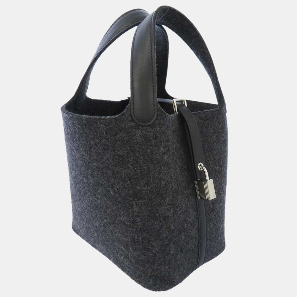 

Hermes Black Felt Swift Leather Picotin Lock PM Tote Bag