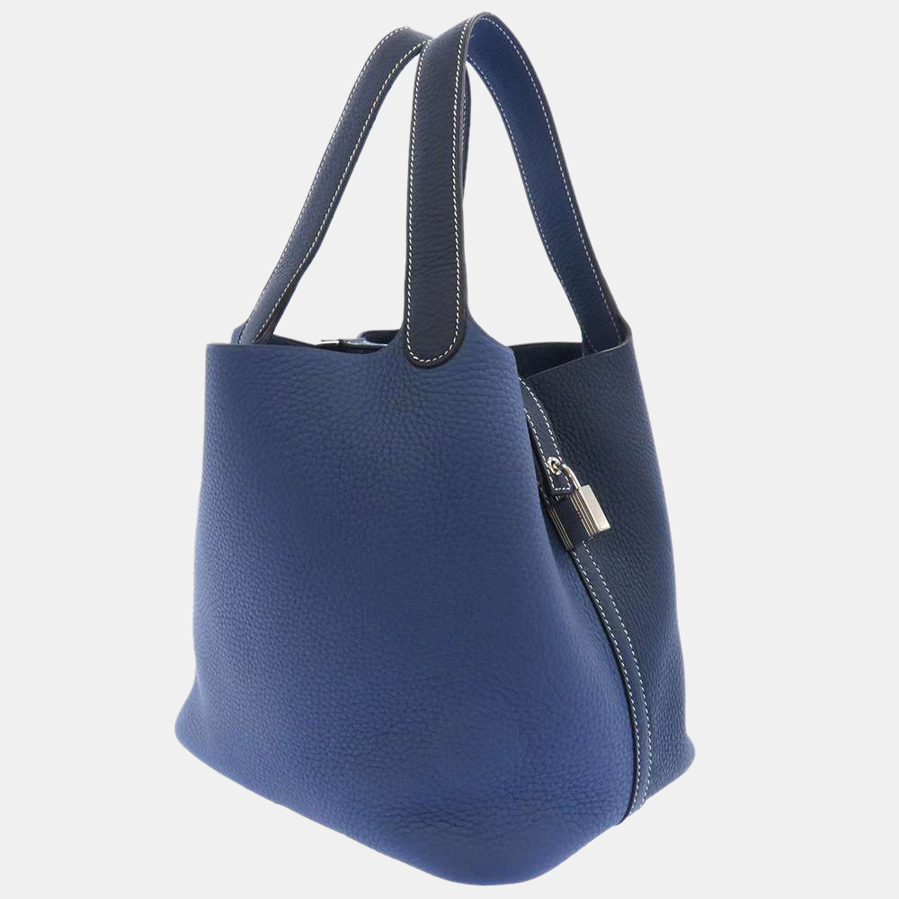 

Hermes Blue Taurillon Clemence Leather Picotin Lock MM Tote Bag