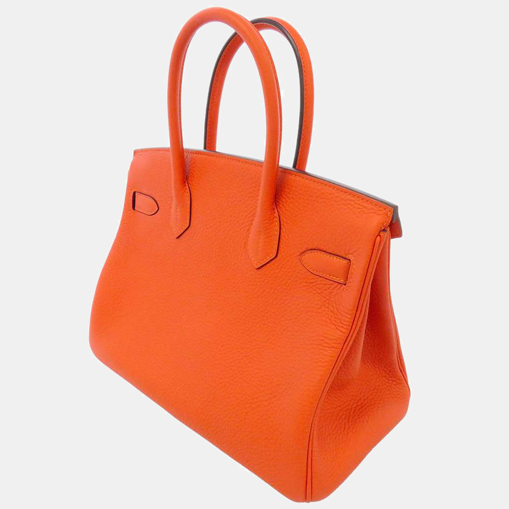 

Hermes Orange Taurillon Clemence Leather Palladium Hardware Birkin 30 Bag