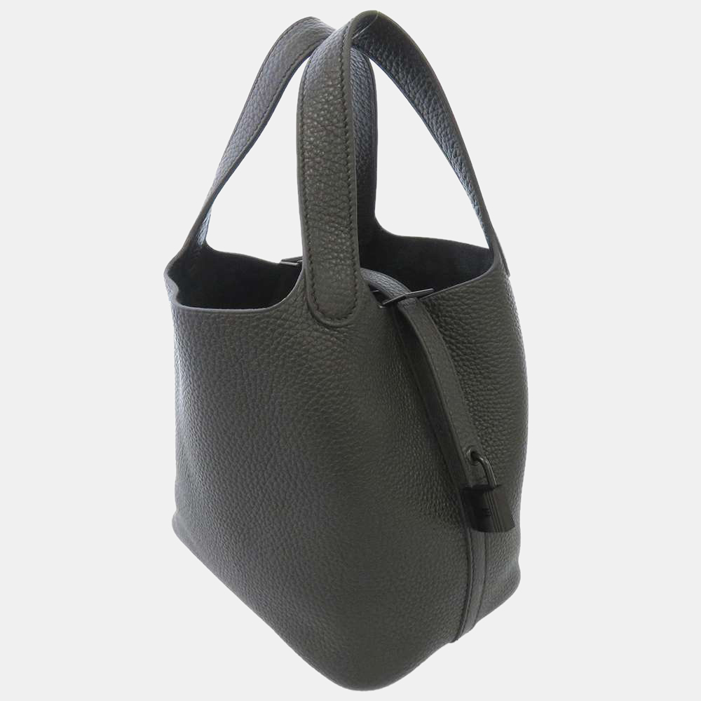 

Hermes Black Taurillon Clemence Leather Monocrome Picotin Lock 18 Tote Bag