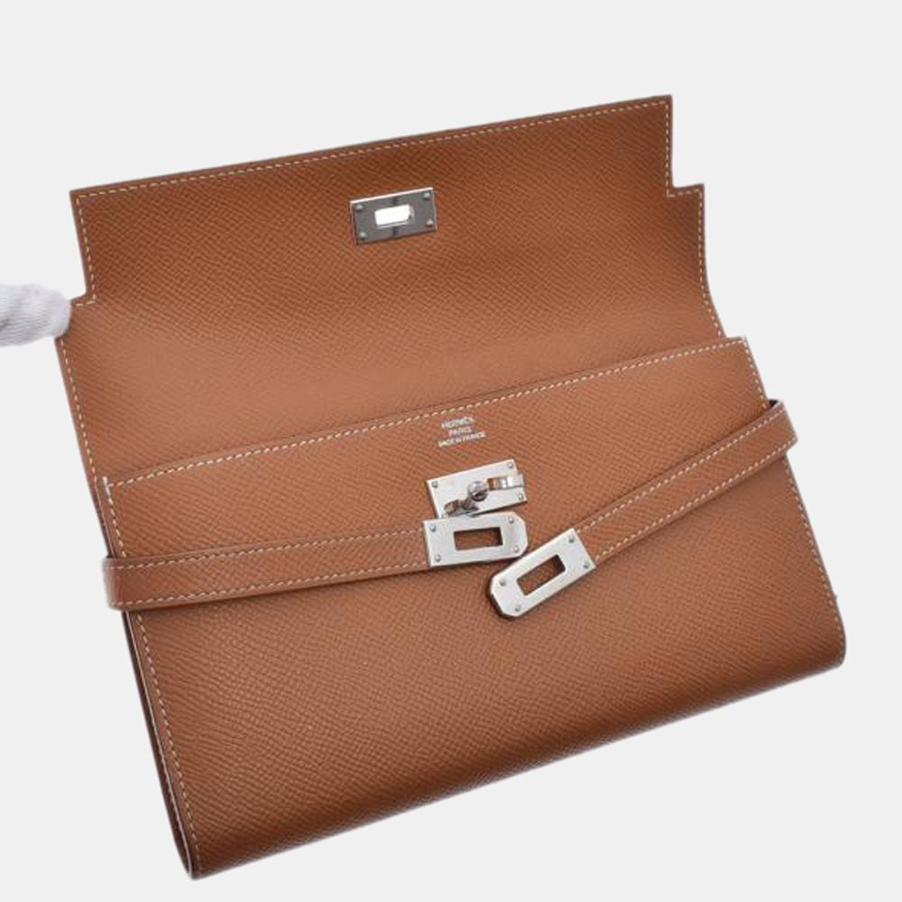 

Hermes Brown Epsom Leather Palladium Hardware Kelly Wallet