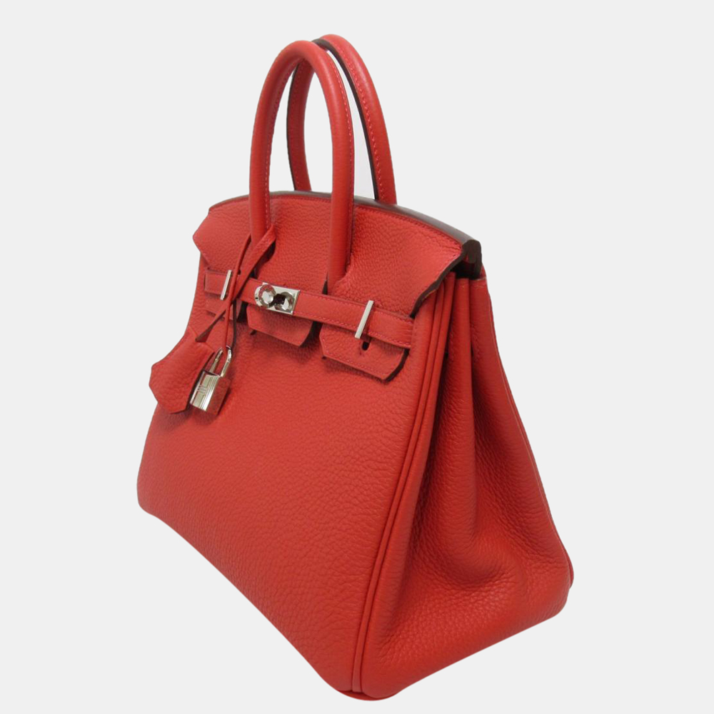 

Hermes Red Clemence Leather Palladium Hardware Birkin 25 Bag