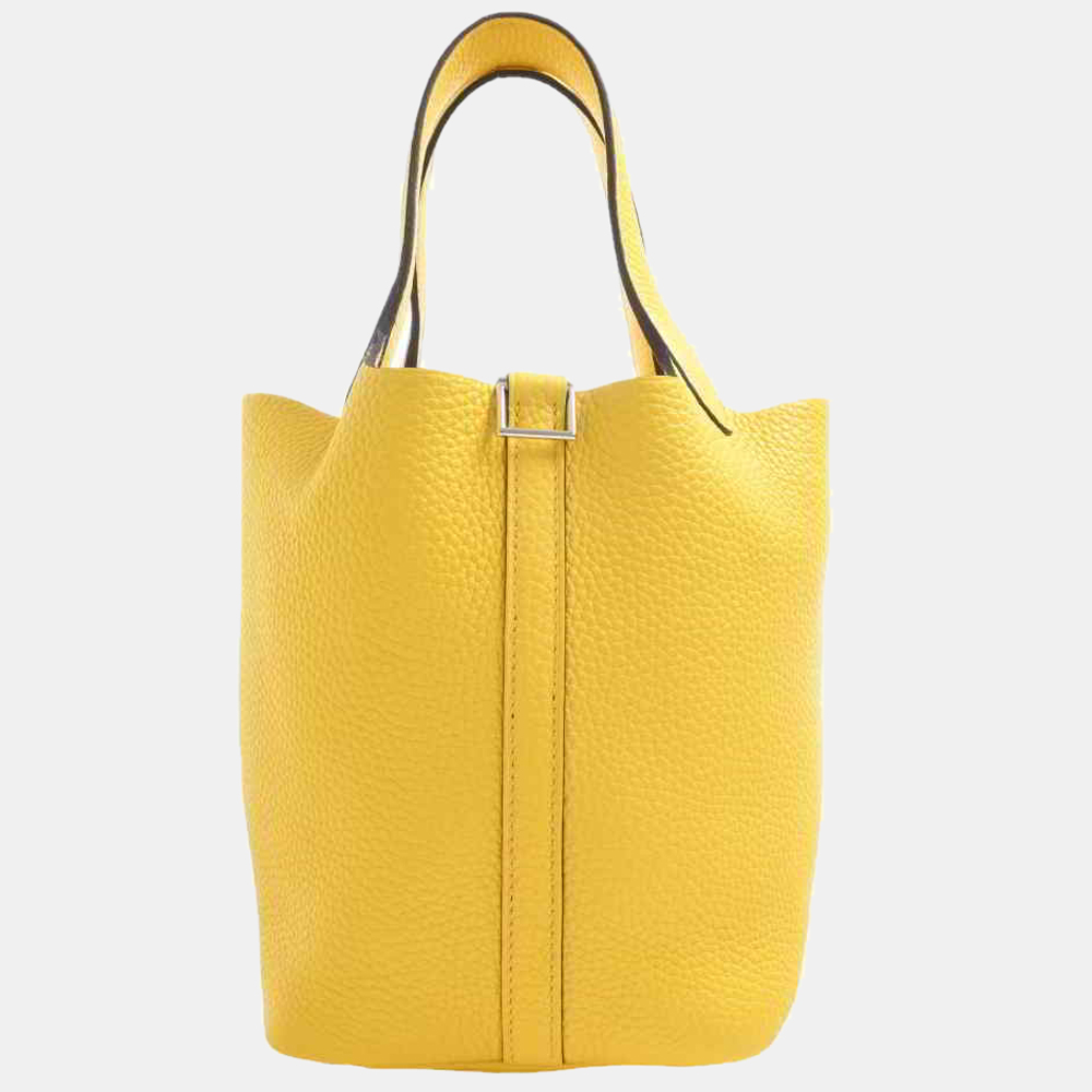 

Hermes Taurillon Clemence Picotin Lock PM Handbag Yellow