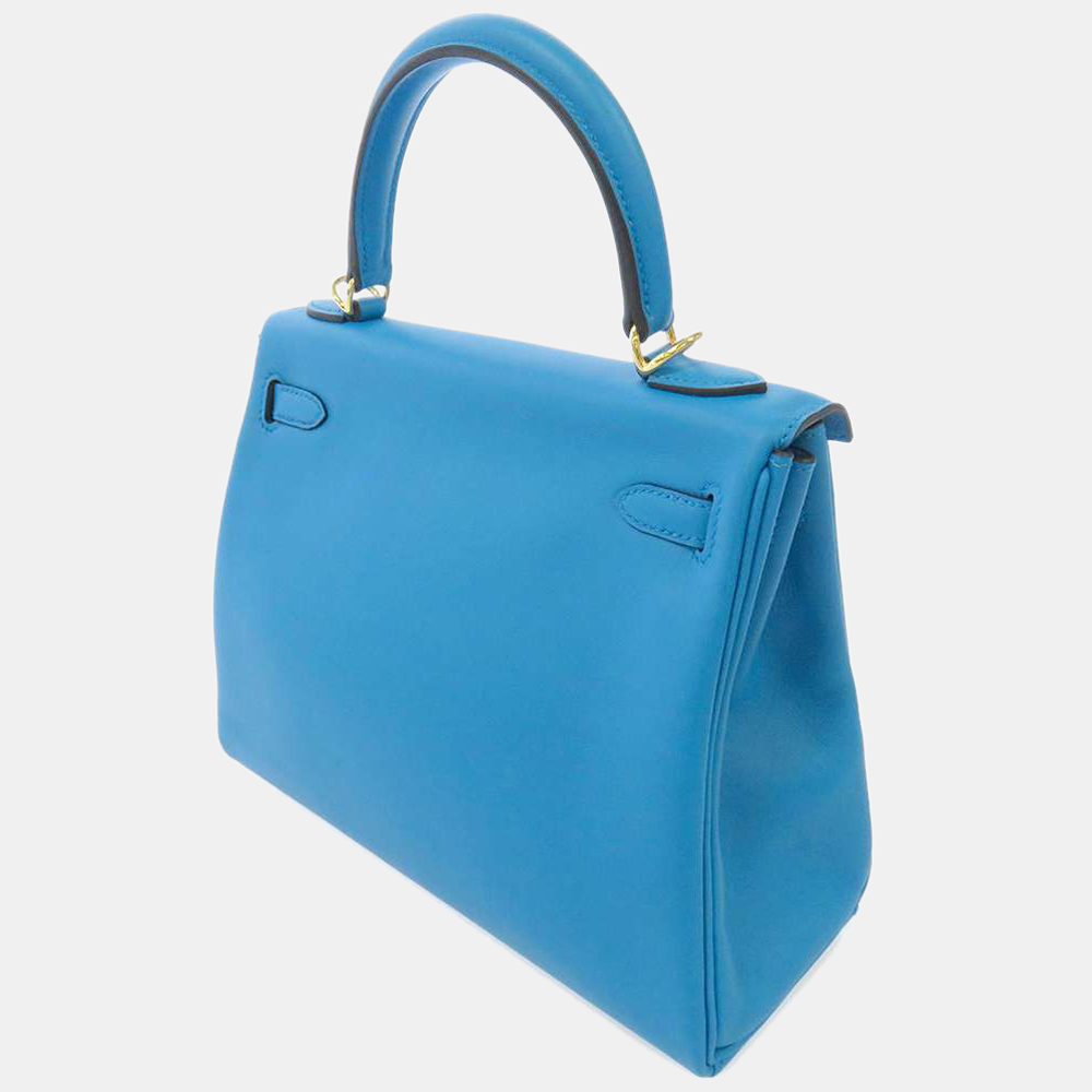 

Hermes Blue Swift Leather Gold Hardware Kelly Retourne 25 Bag