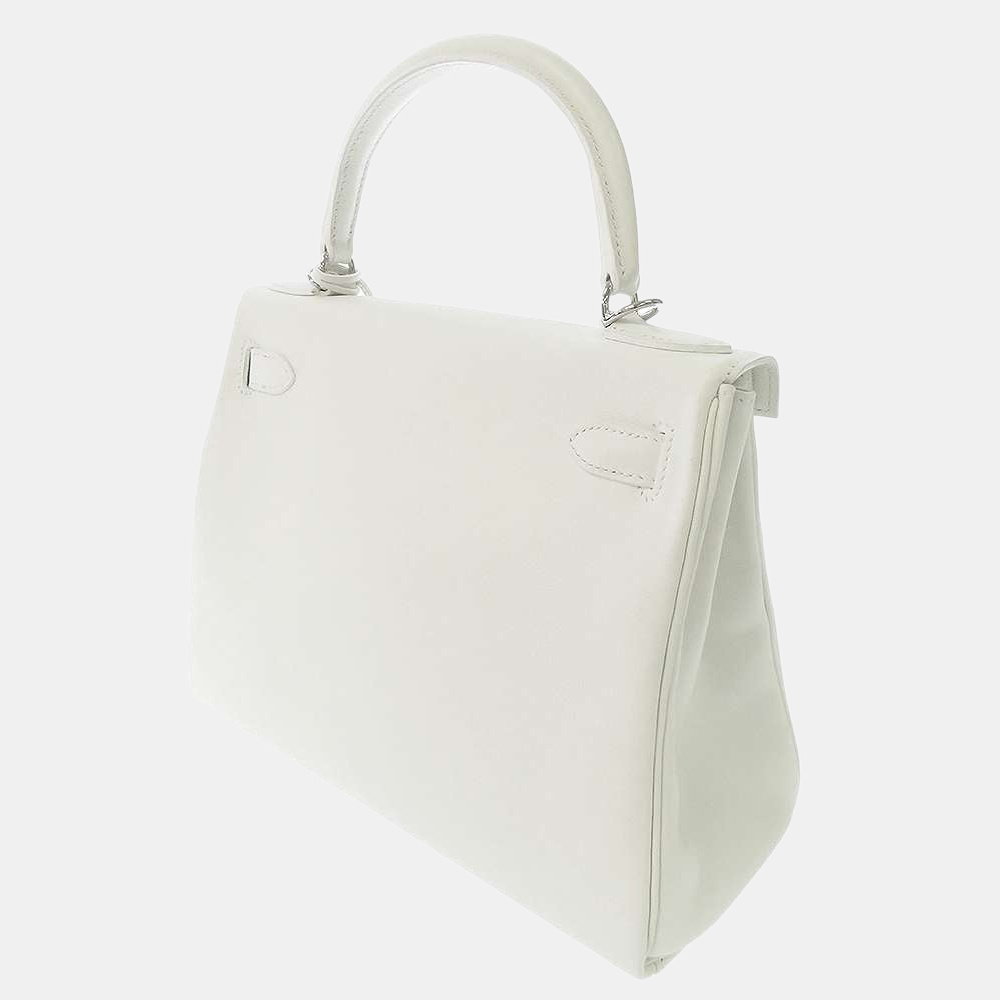 

Hermes White Evercolor Palladium Hardware Kelly Retourne 28 Bag