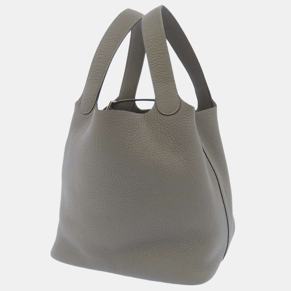 Pre-owned Hermes Grey Taurillon Clemence Leather Picotin Lock Mm Tote ...