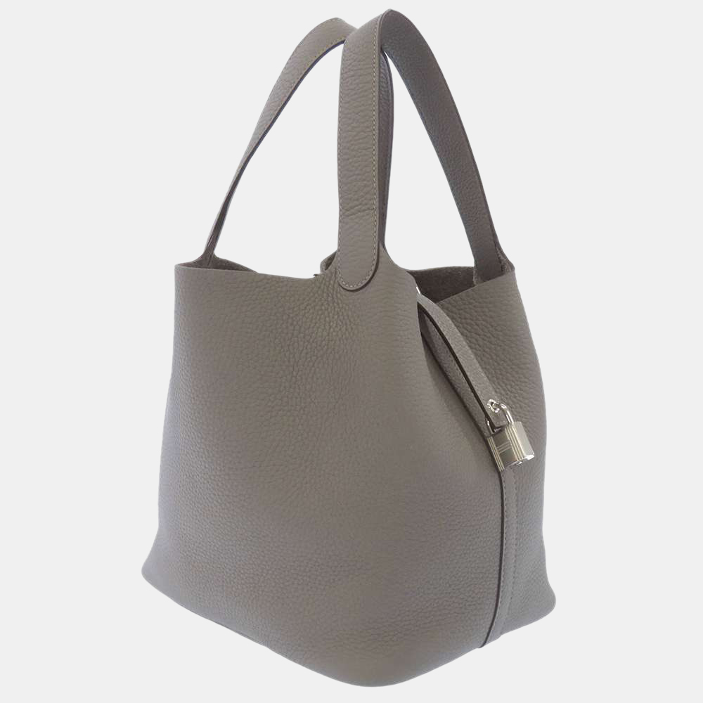 

Hermes Grey Taurillon Clemence Leather Picotin Lock MM Tote Bag