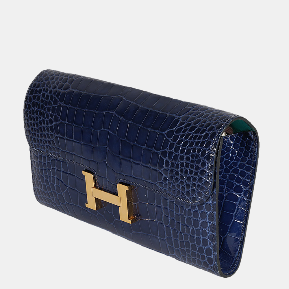 

Hermes Bleu Saphir & Bleu Paon Shiny Alligator Constance Wallet GHW, Blue