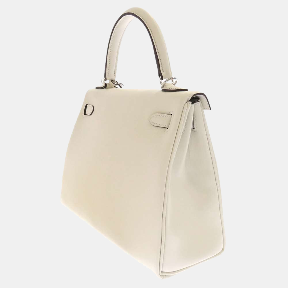 

Hermes Cream Swift Leather Palladium Hardware In And Out Kelly 25 Bag