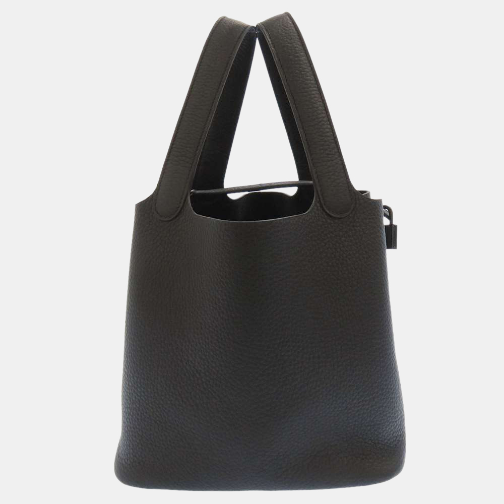 

Hermes Black Taurillon Clemence Picotin Lock MM Bag