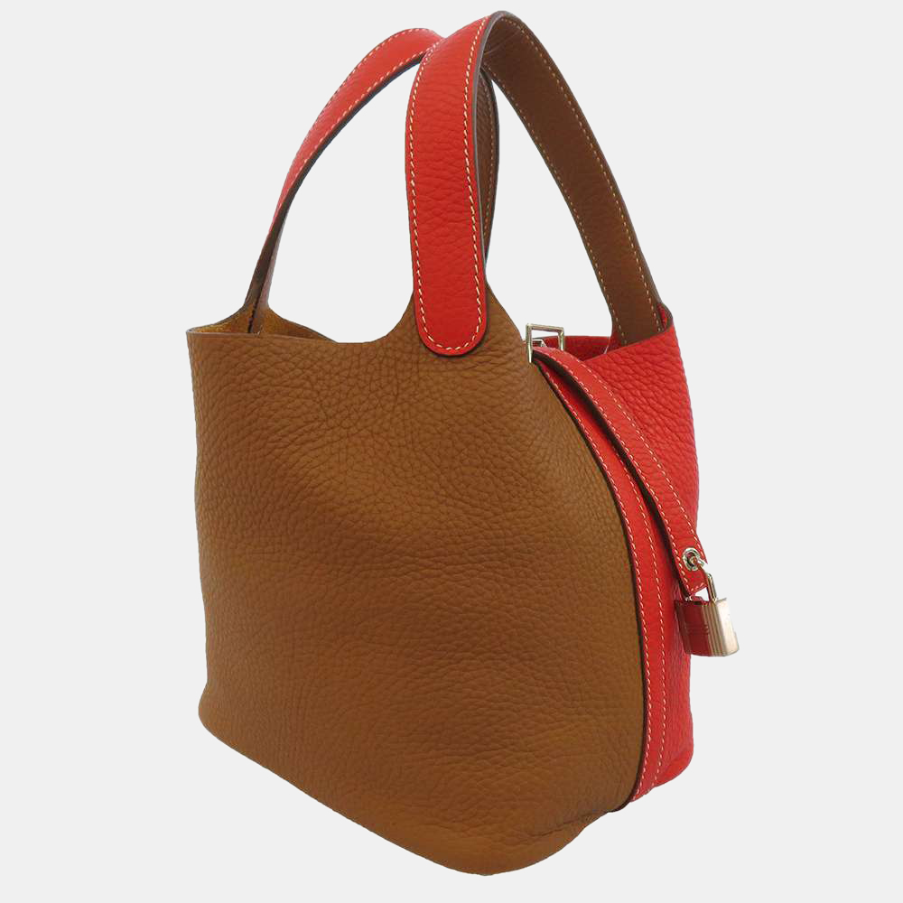 

Hermes Red/Gold Taurillon Clemence Leather Casaque Picotin Lock PM Tote Bag