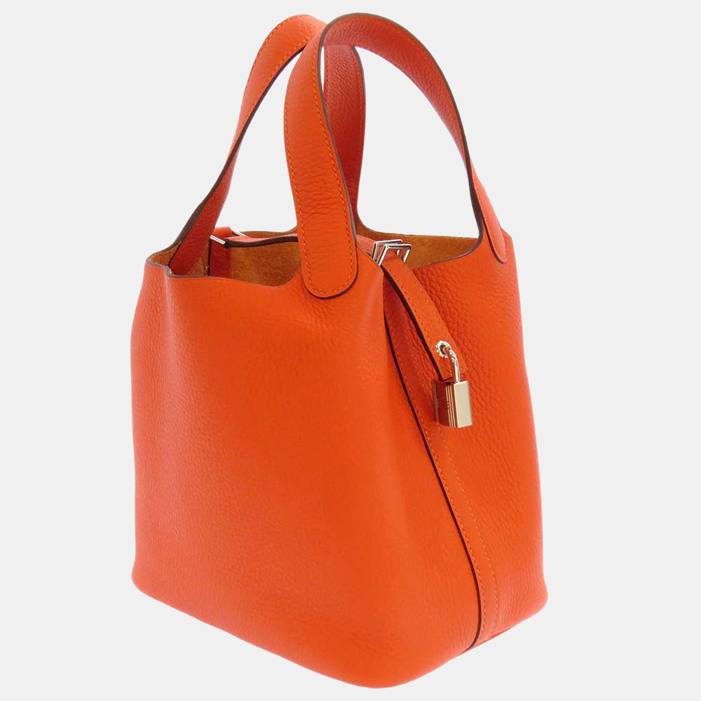 

Hermes Orange Taurillon Clemence Leather Picotin Lock PM Tote Bag