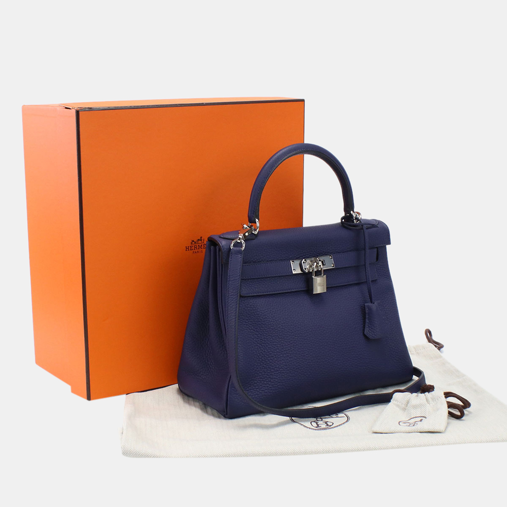 

Hermes Togo Kelly 28 Inside Stitch Blue Ancle/Silver D, Navy blue