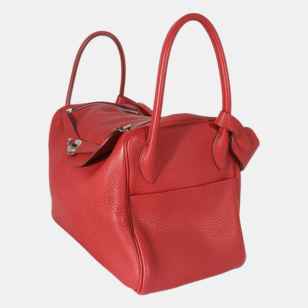 

Hermes Rouge Grenat Clemence Leather Lindy 34 PHW, Red