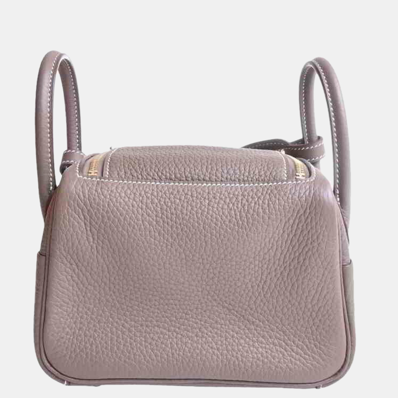 

Hermes Taurillon Clemence Lindy Mini Shoulder Bag Greige, Grey