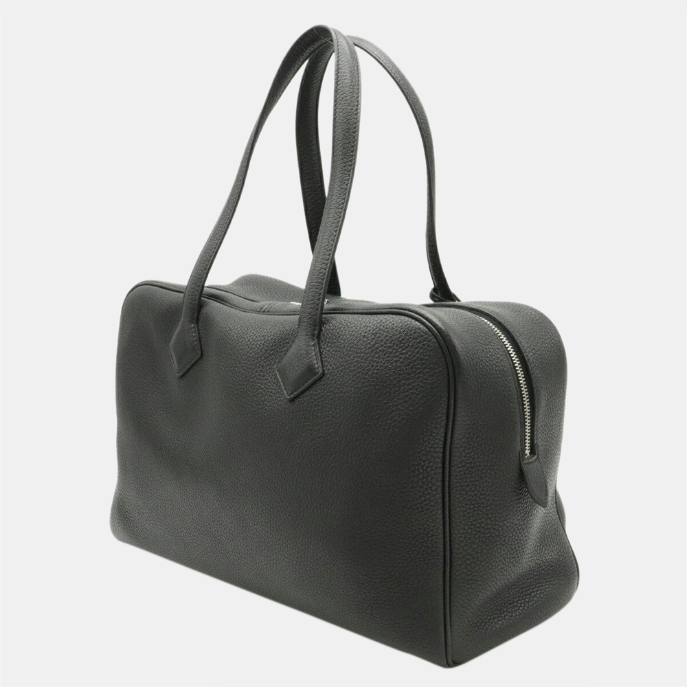 

Hermes Victoria 35 Mini Boston Handbag Shoulder Bag Leather Taurillon Clemence Black T Stamp