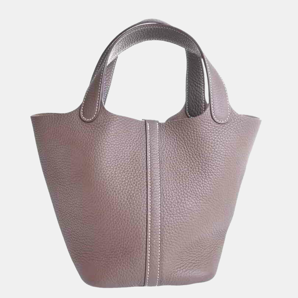 

Hermes Taurillon Clemence Picotin Lock PM Tote Bag Greige, Grey