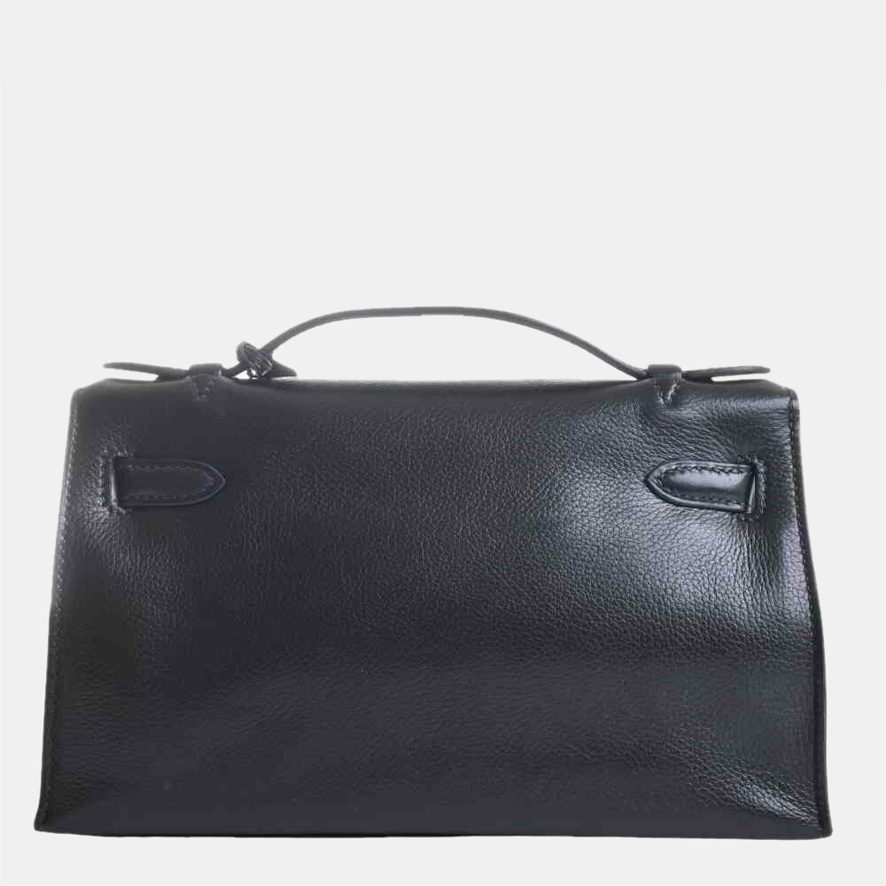 

Hermes Evergrain Pochette Kelly Mini Handbag Black