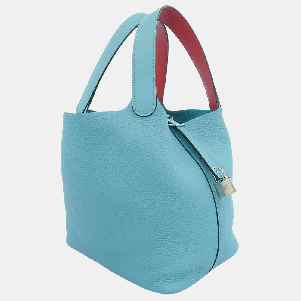 

Hermes Blue Taurillon Clemence Swift Leather Eclat Picotin Lock 22 Tote Bag