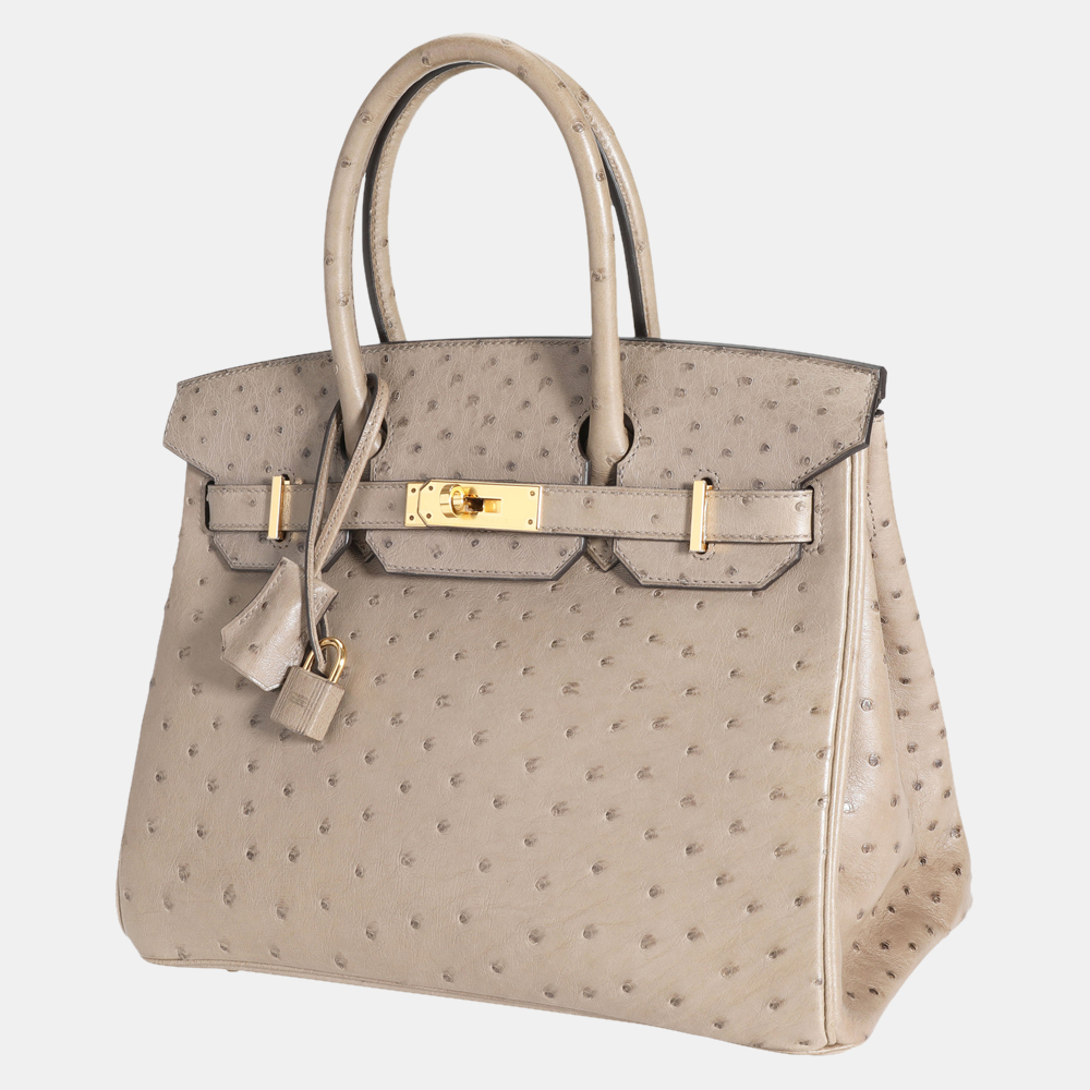 

Hermes Gris Tourterelle Ostrich Birkin 30 GHW, Grey