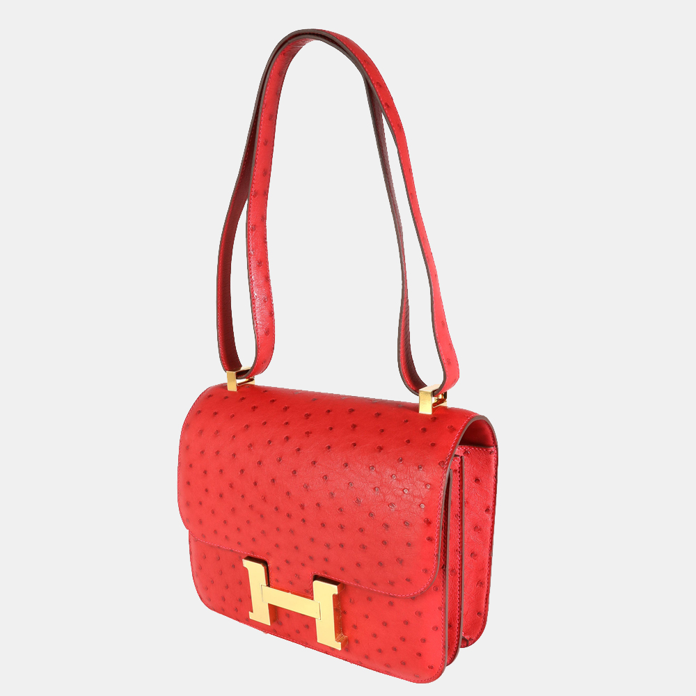 

Hermes Rouge Vif Ostrich Constance 24 GHW, Red