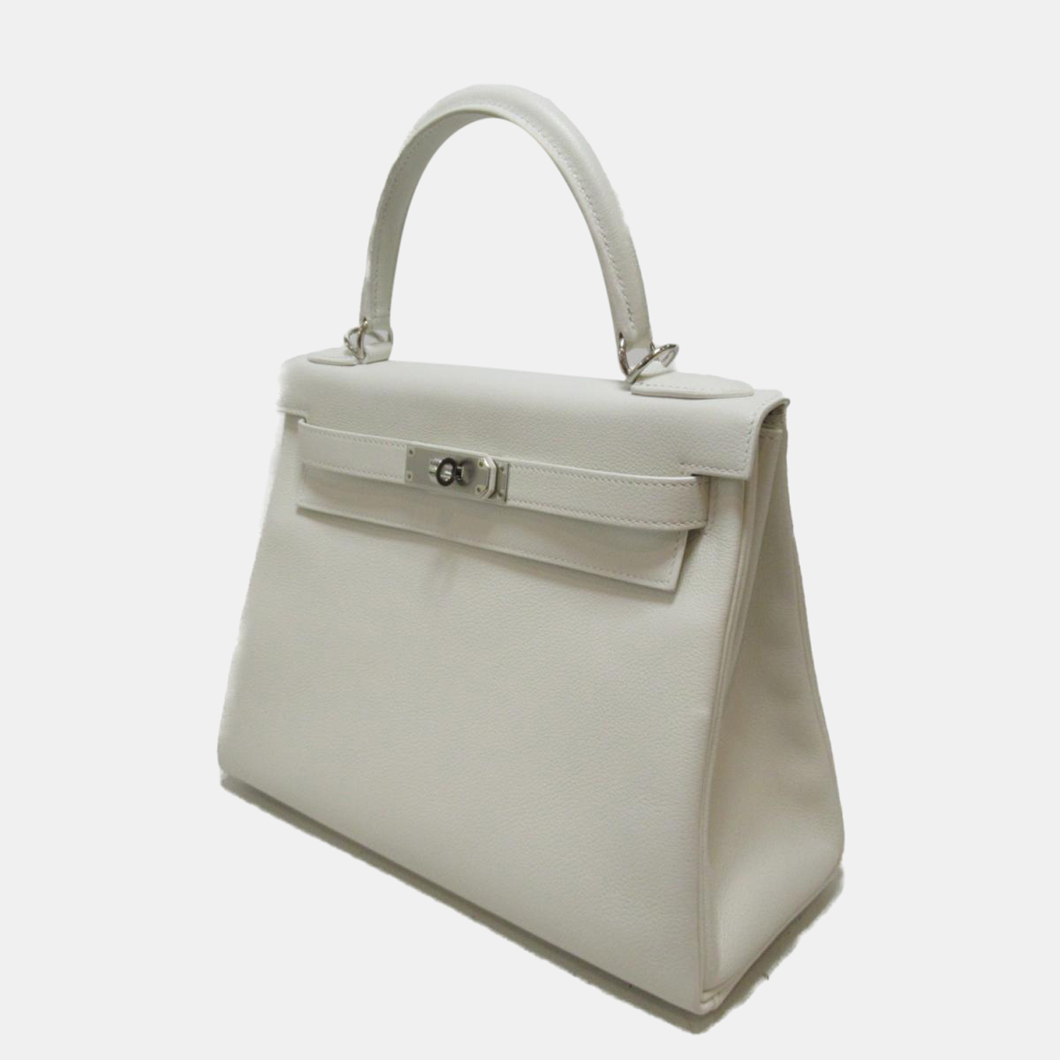 

Hermes White Togo Leather Palladium Hardware Kelly 28 Retourne Bag