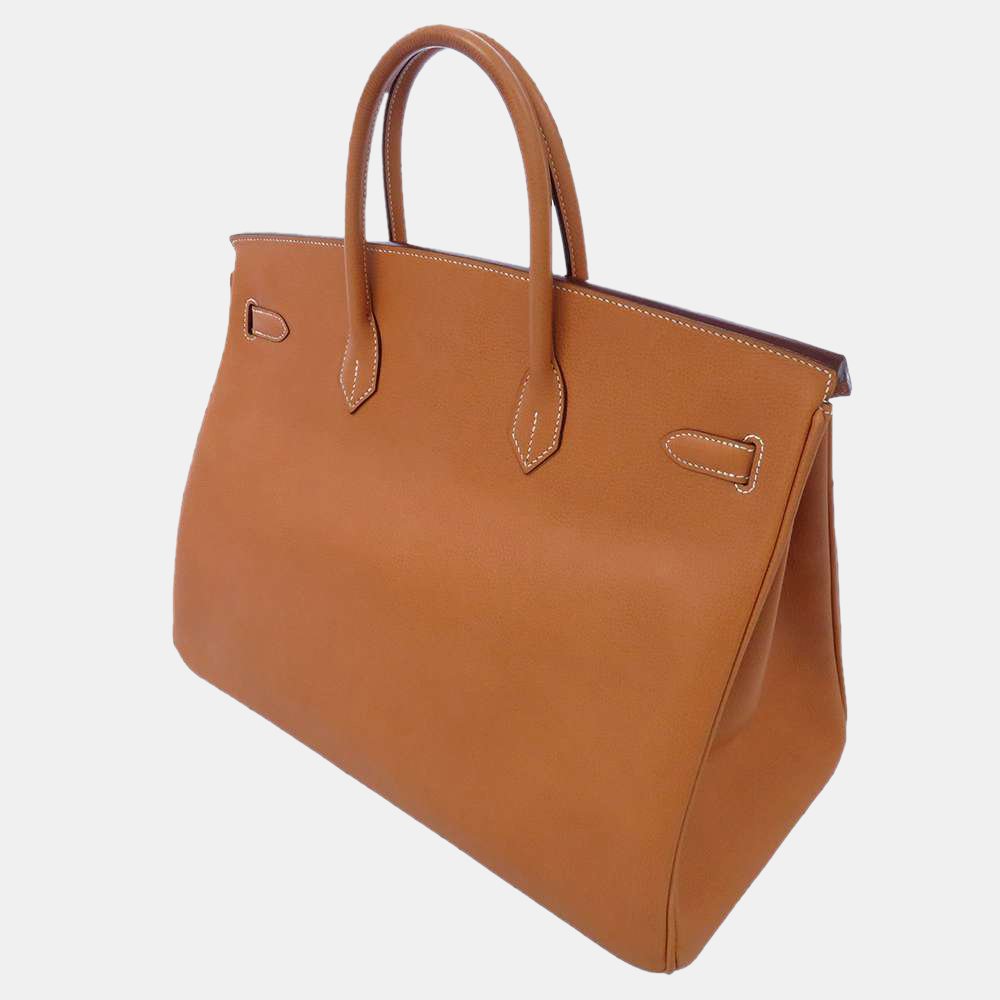 

Hermes Brown Vache Leather Liege Palladium Hardware Birkin 40 Bag