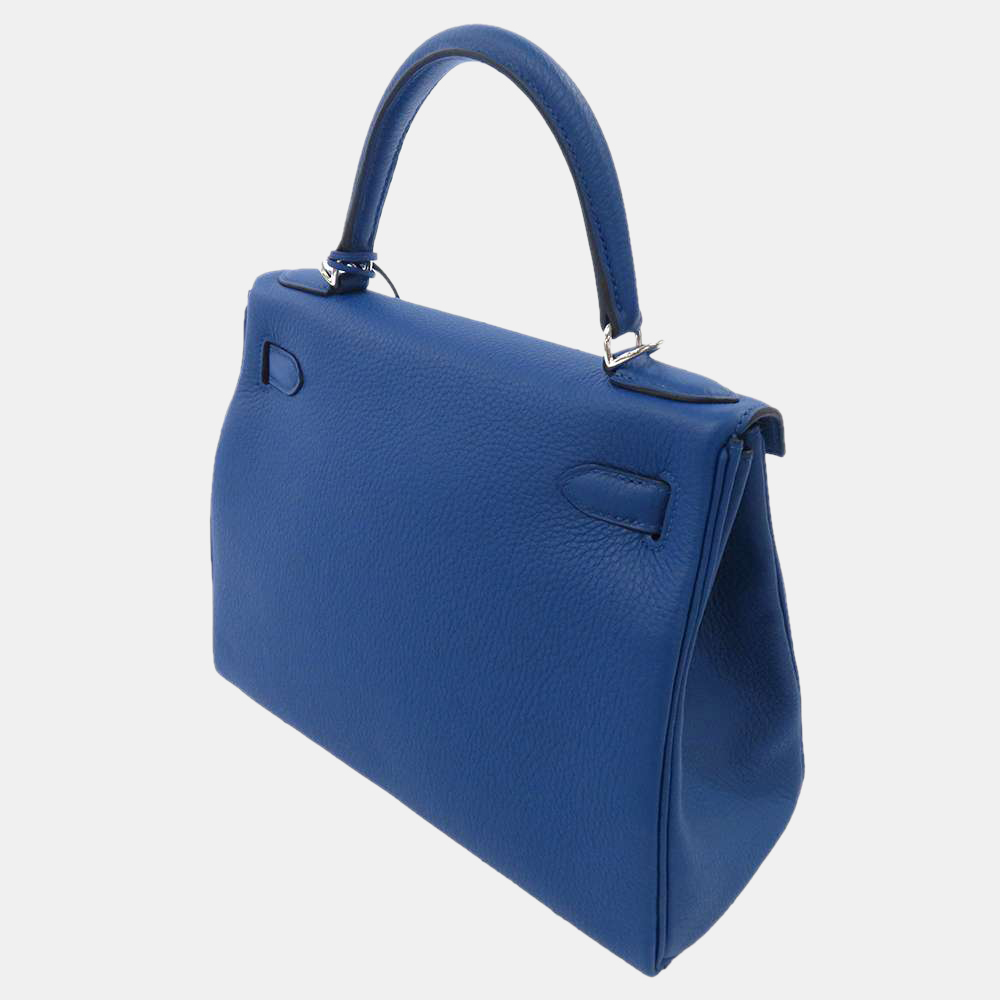 

Hermes Blue Taurillon Clemence Leather Palladium Hardware Kelly 28 Bag