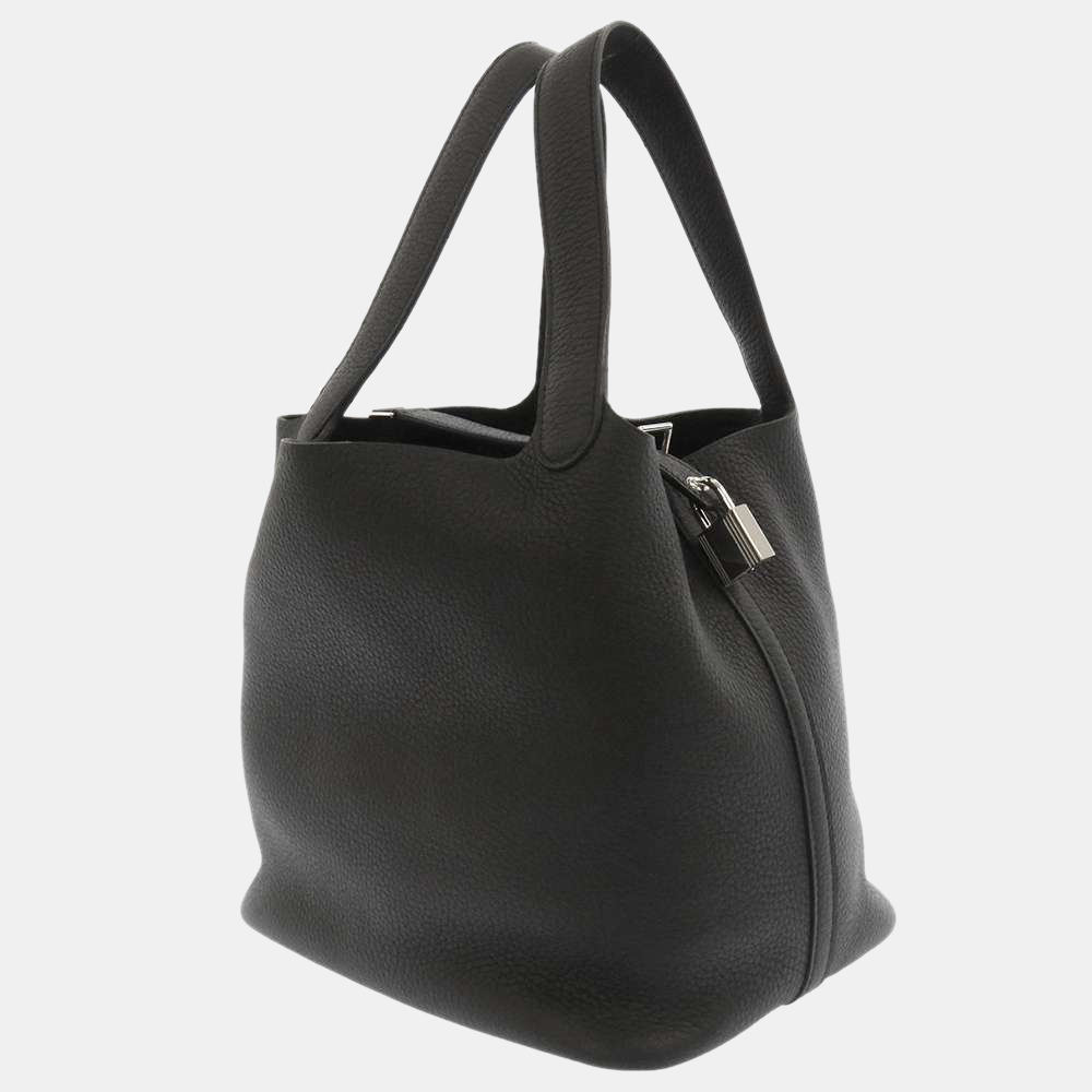 

Hermes Black Taurillon Clemence Leather Picotin Lock MM Tote Bag