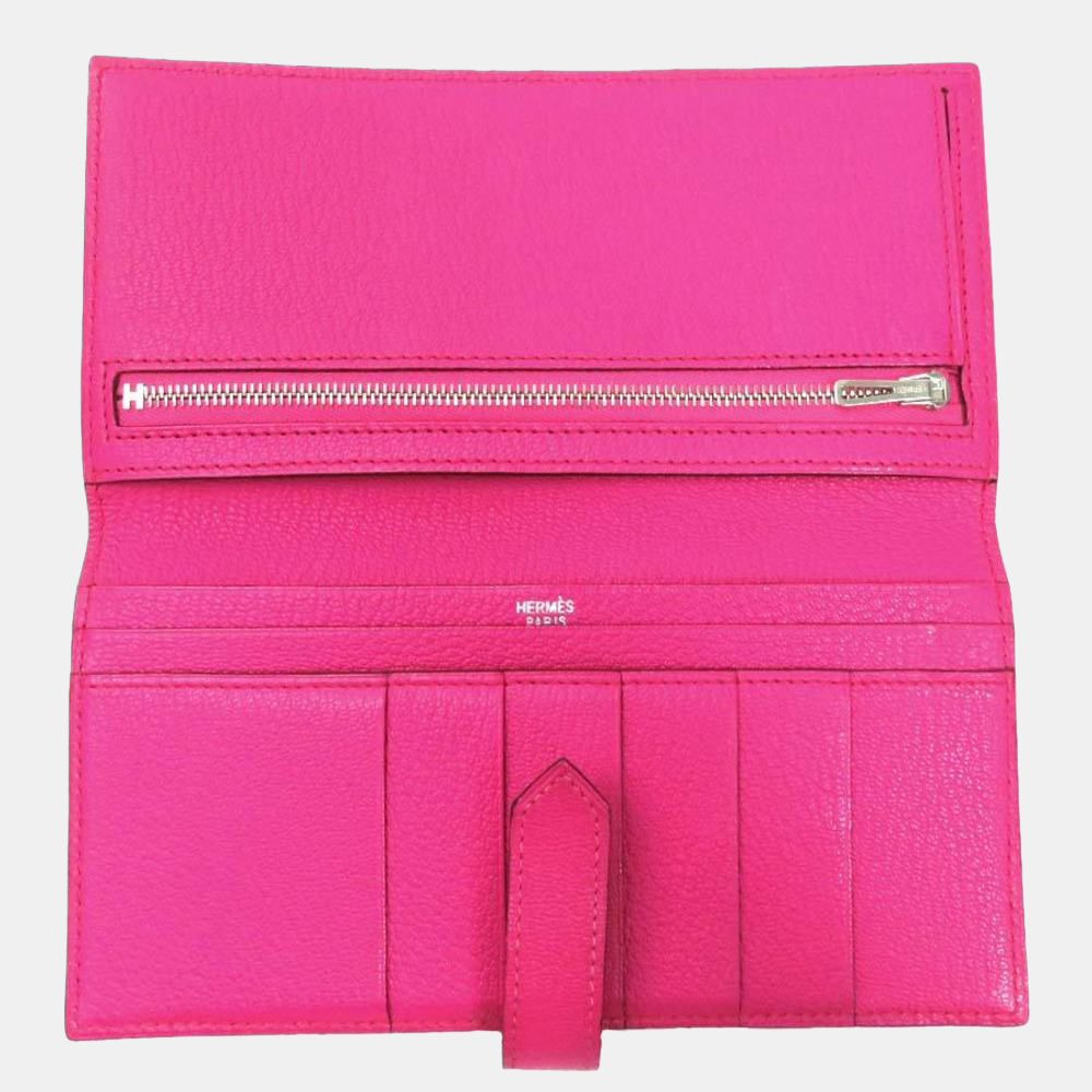 

Hermes Bifold Long Wallet Bearn Classic Rose Shocking Chevre Misol Hermes Women's, Pink