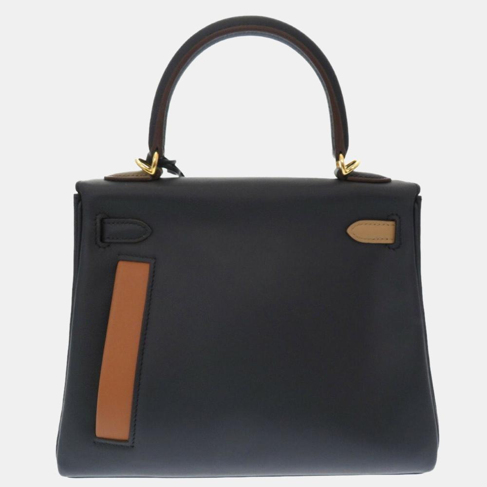 

Hermes Kelly 25 Colormatic Swift Blue/Black/Chai/Etoupe/Gold U Engraved () Handbag