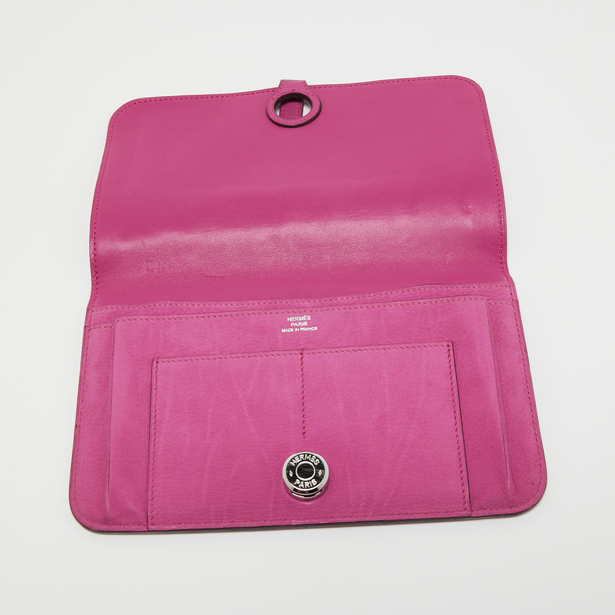 

Hermes Rose Tyrien Velvet Leather Dogon Duo Wallet, Pink