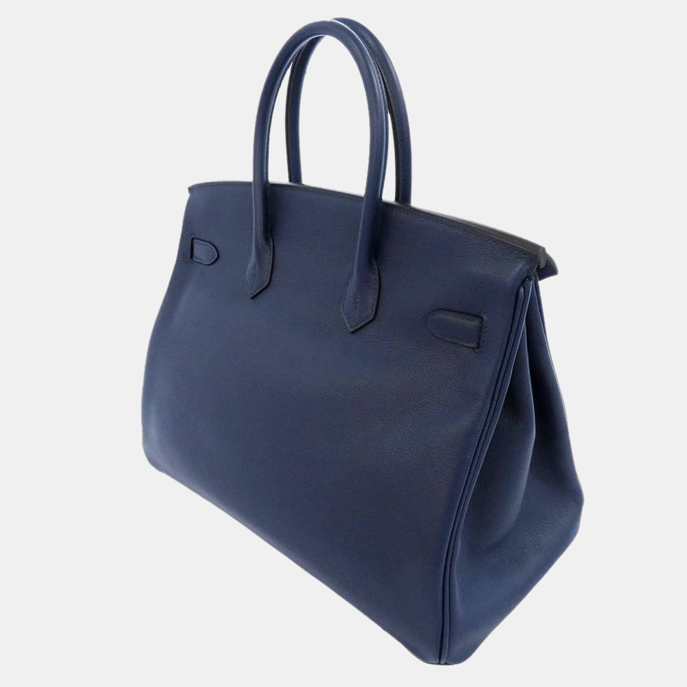 

Hermes Blue Taurillon Novillo Leather Palladium Hardware Toile Print Sea Surf and Fun Birkin 35 Bag