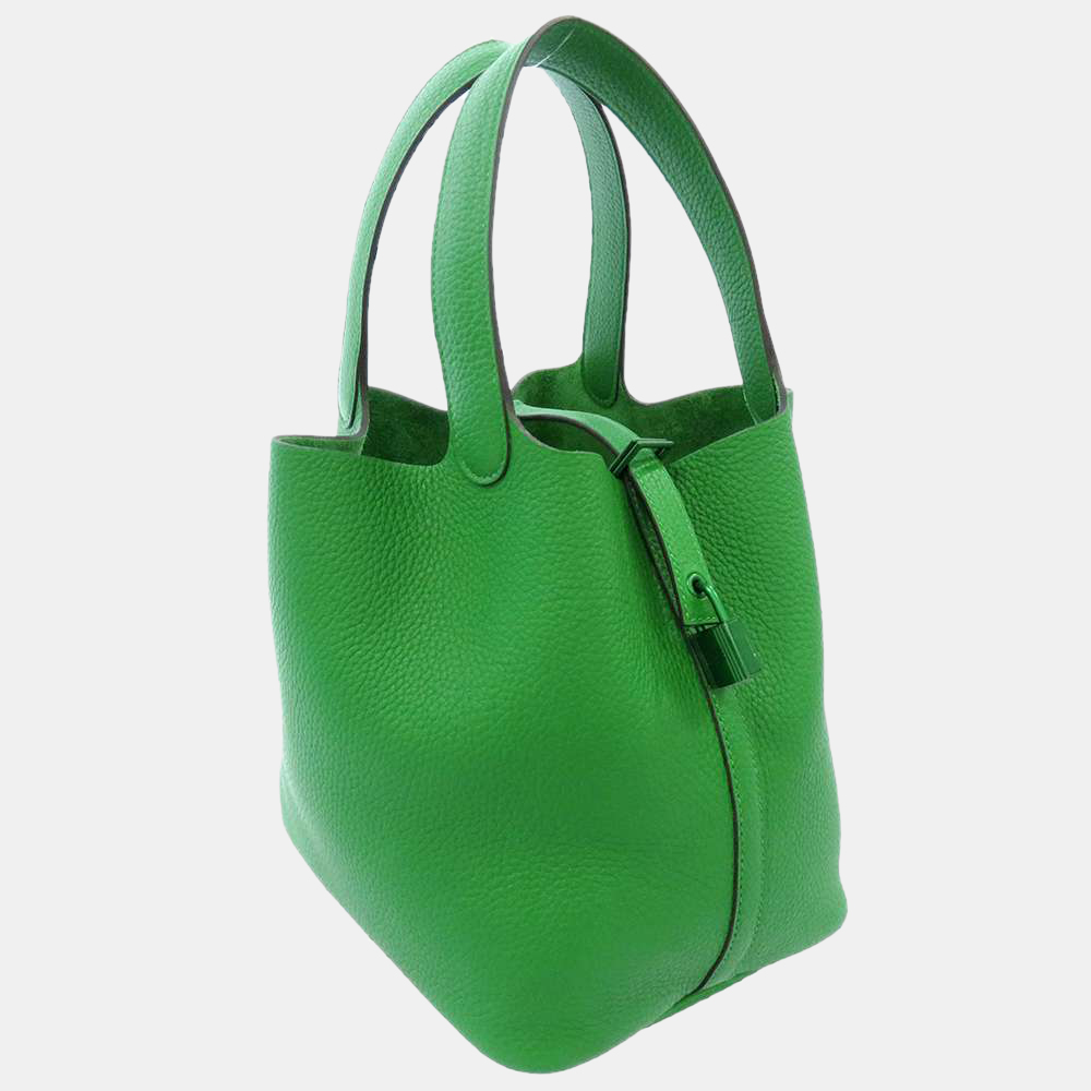 

Hermes Green Taurillon Clemence Leather Monocrome Picotin Lock MM Tote Bag