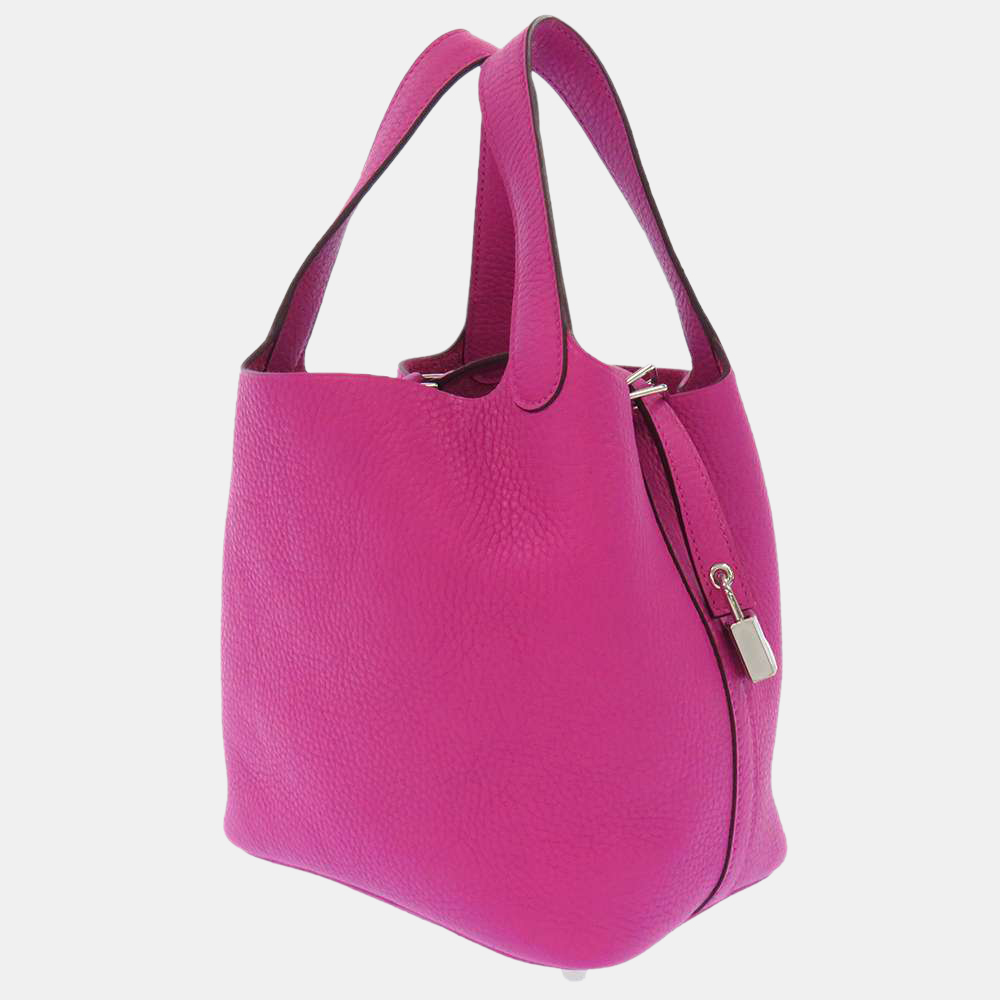

Hermes Pink Taurillon Clemence Leather Picotin Lock PM Tote Bag