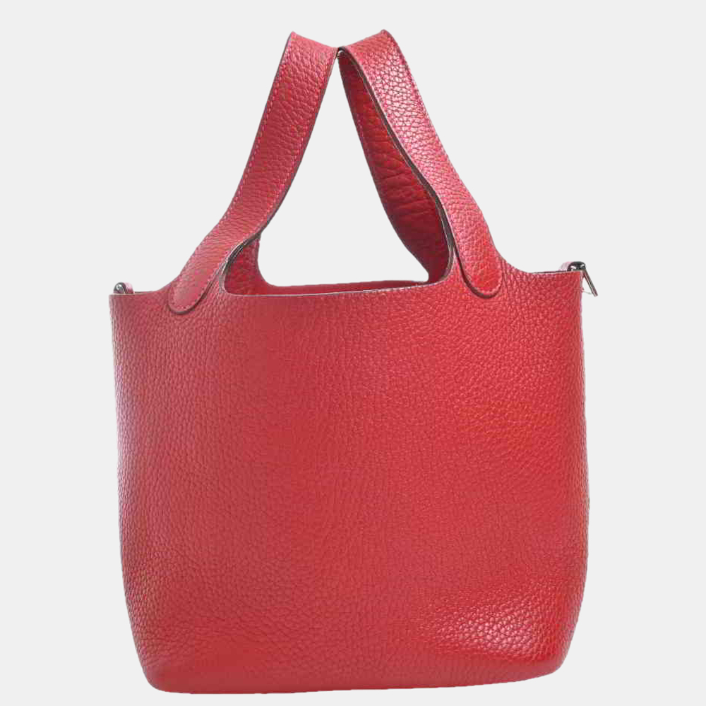 

Hermes Taurillon Clemence Picotin PM Handbag Red