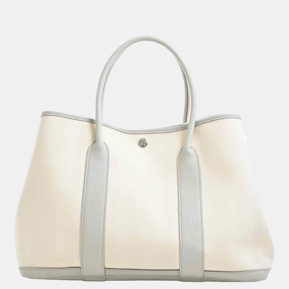 

Hermes Toile Chevron Negonda Garden PM Tote Bag White/Gray, Grey