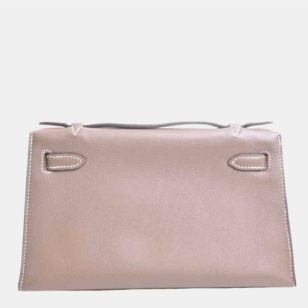 

Hermes Vaux Swift Pochette Kelly Handbag Greige, Grey