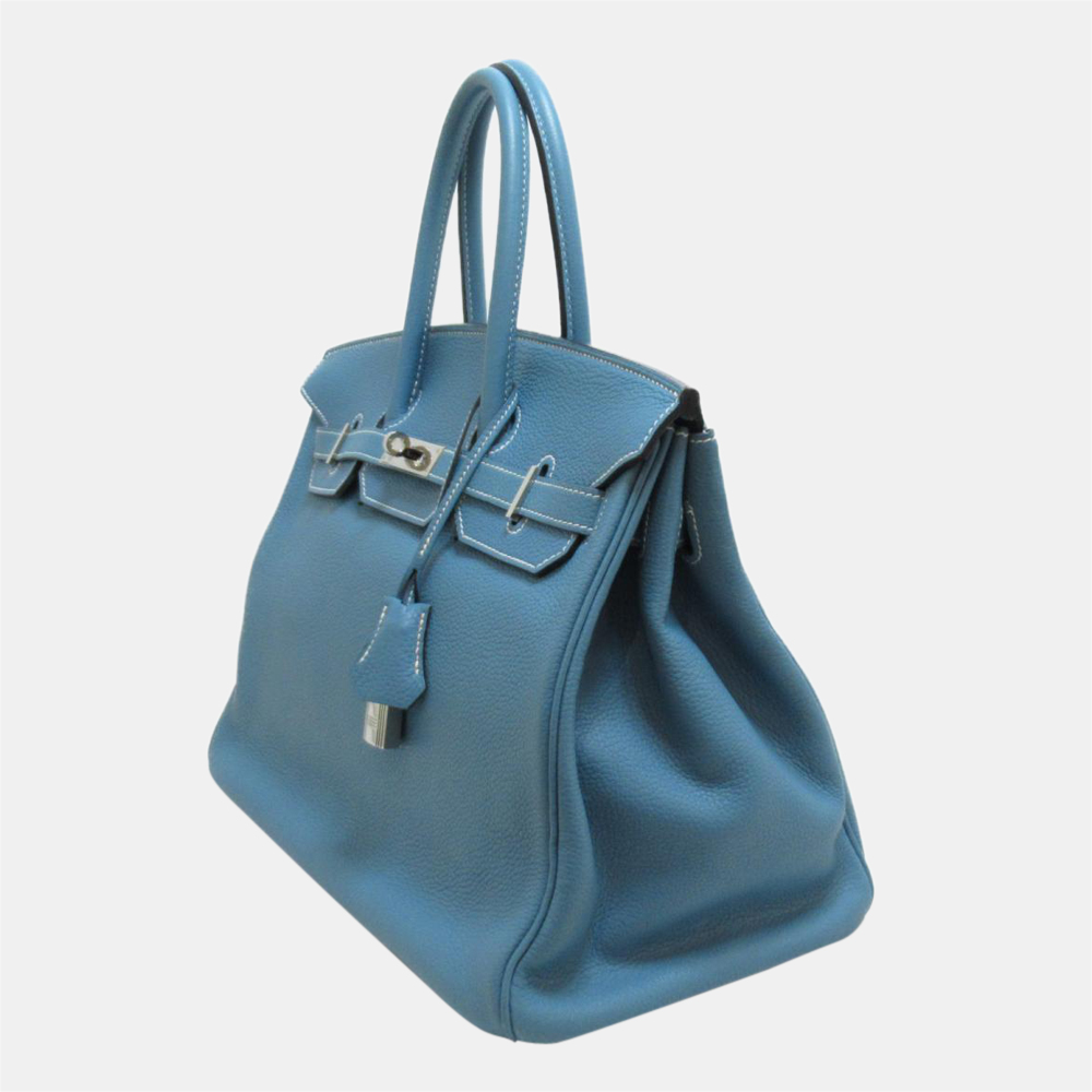 

Hermes Blue Taurillon Clemence Leather Palladium Hardware Birkin 35 Bag